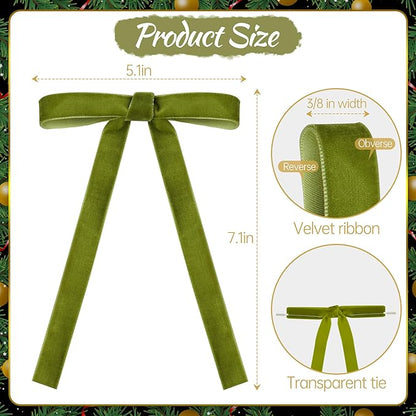 AYGXU 30pcs Velvet Bows for Christmas Tree Decorations,Twist tie Bows,Vintage Christmas Bow Decor,premade Bow for Gift Wrapping,Table,Garland,Fireplace Decor.Olive Green(5/8" W,5.1 * 7in)