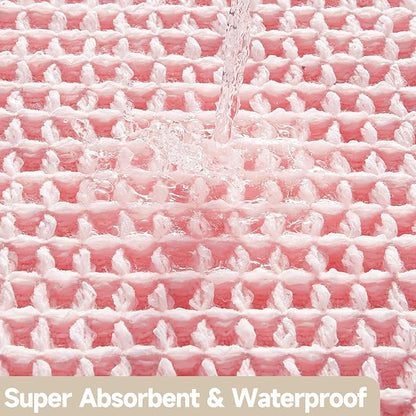 Light Peachy Pink Long Bathroom Rugs, Waffle Runner Rug Bathroom Non Slip Washable Quick Dry Cute Bath Mat Boho Farmhouse Bath Mat, 60"x24" Light Peachy Pink