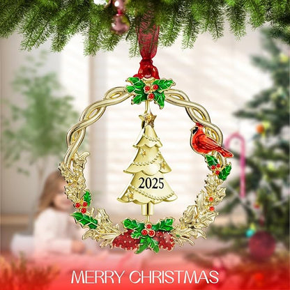 Christmas Tree Ornament Metal Silver Hanging Rotatable Design Charm Holiday Decorative Pendant Gift Keepsake (Golden, 2025)