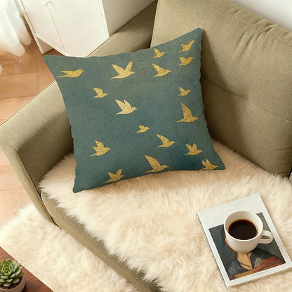 Japanese Elegant Gold Crane Bird Pillow Covers 18x18, Japandi Home Decor, Modern Minimalist Traditional Oriental Asian Birds Pillow Cover Pillowcase for Home Bedroom Bed Couch Living Room