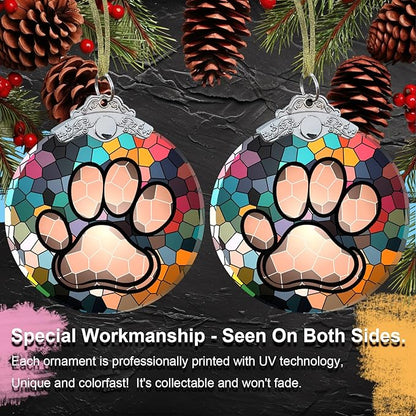 Dog Paw Print Christmas Ornament -Dog Memorial Gifts for Pet Lover - Paw Print Christmas Tree Hanging Ornament Crystal Glass 3"