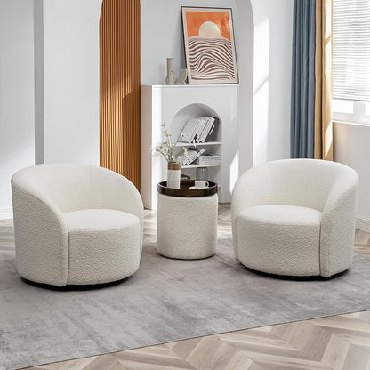 KINWELL 34" W Swivel Barrel Chair Set of 2, Mid Century Modern Round Upholstered Boucle Swivel Accent Chairs, No Assembly Chair for Living Room Bedroom Reading, Cream