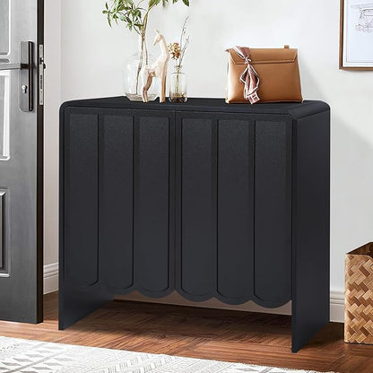 ORRD Sideboard Buffet Cabinet, Accent Storage Cabinet with 2 Doors, Farmhouse Wood Cabinets with Adjustable Shelves and Wave Panel for Living Room, Dining Room, Entry - Black