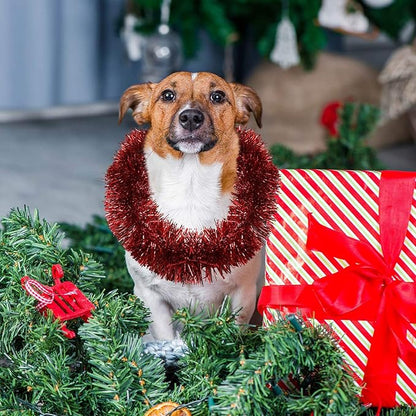 WILLBOND 50 ft Christmas Tinsel Garland Metallic Tinsel Twist Garland Christmas Tree Decorations New Year Wedding Birthday Hanging Decorations Party Supplies, 3 Inch(Red)