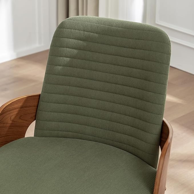 Dining Room Chairs Set of 4,Mid Century Modern Kitchen Chairs,Green Corduroy Fabric Upholstered Chairs,Metal Legs Wooden Desk Chairs,Armless and No Wheels for Kitchen Dining Room