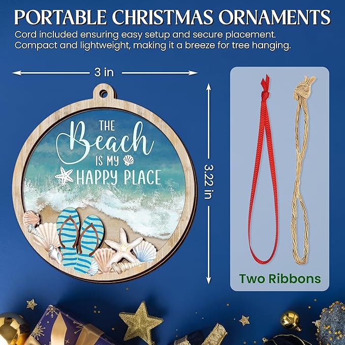 Beach Gifts for Women Men - Wooden Christmas Ornaments 2025 for Tree Decorations - Beach Themed Gifts for Mom Dad Family Friends Couple, Beachy Coastal Decor for Christmas Decorations