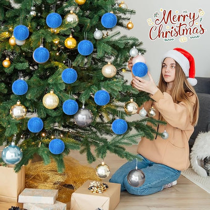 12Pcs Furry Christmas Ball Ornament for Xmas Tree Blue Soft Faux Fur Pom Pom Ball Ornaments Christmas Tree Hanging Decorations for Winter Party Home Decor Costume Supplies