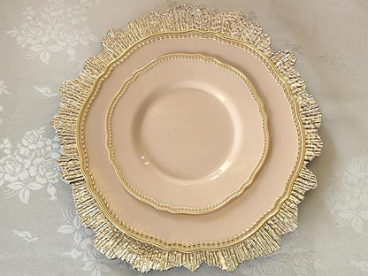 " OCCASIONS " 240 Plates Pack,(120 Guests) Heavyweight Premium Disposable Plastic Plates Set -120 x 10.25'' Dinner + 120 x 7.5'' Salad/Dessert (Rochelle Antique Rose and Gold)