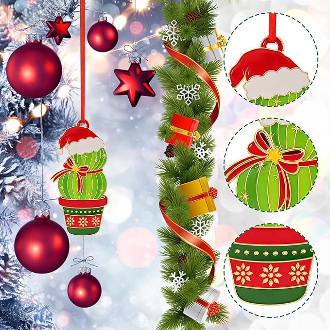 Cactus Christmas Ornaments 2025 for Holiday Party Decor, Metal Ornament for Home, Xmas Gift Cute Tree Decorations