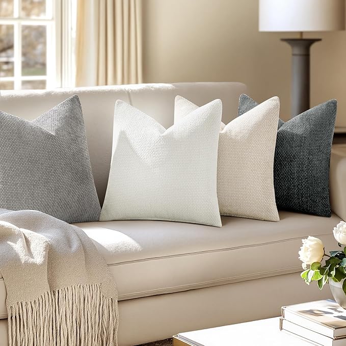 MIULEE Pack of 4 Throw Pillow Covers 18x18 Inch Gray Soft Decorative Chenille Pillow Covers Farmhouse Accent Cushion Covers for Boho Home Decor Bedroom Living Room