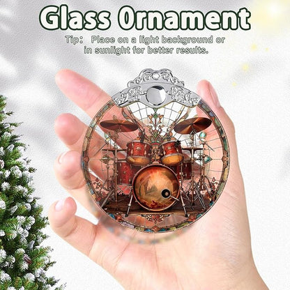 Drum Set Christmas Ornaments, Drum Set Stained Glass Ornaments, Hanging Christmas Tree Decorations