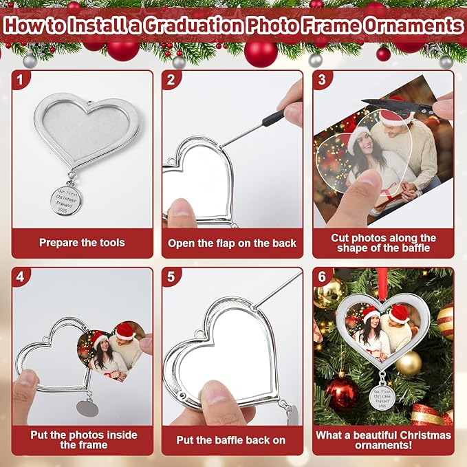 COCHIE Metal Our First Christmas Engaged 2025 Picture Frame Ornaments for Tree Stocking Decorations, Personalized 1st Xmas Married Photo Frame Ornament Keepsake, Christmas Wife Husband Gifts Ideas