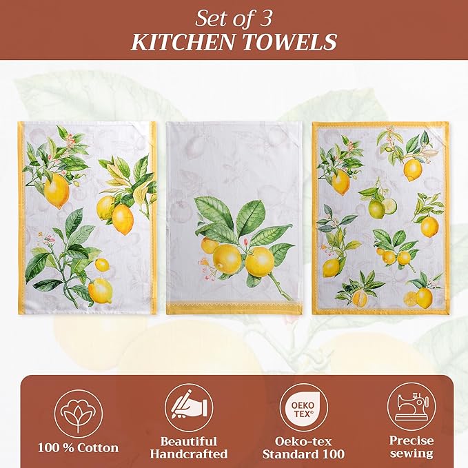 Maison d'Hermine Dish Towels 100% Cotton Absorbent Limoncello Set of 3 Spring Summer