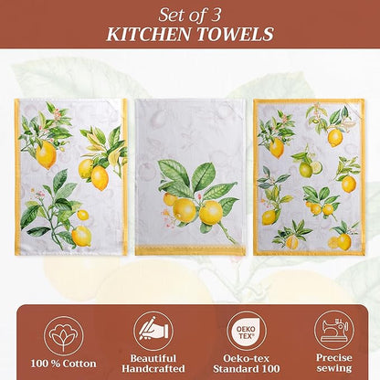 Maison d'Hermine Dish Towels 100% Cotton Absorbent Limoncello Set of 3 Spring Summer