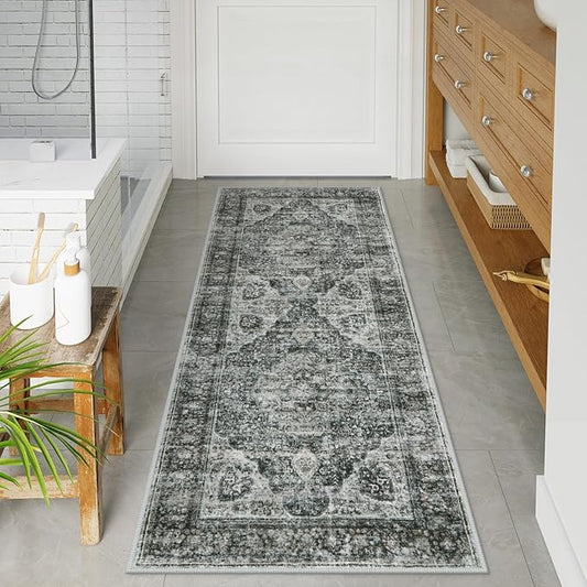 Uphome Bathroom Runner Rug, Distressed Tribal Farmhouse Brown Bathroom Mat, Large Bathroom Rugs Non Slip Washable, Oriental Retro Boho Bath Mat Runner for Bathtub Sink Hallway, 24x59 inch