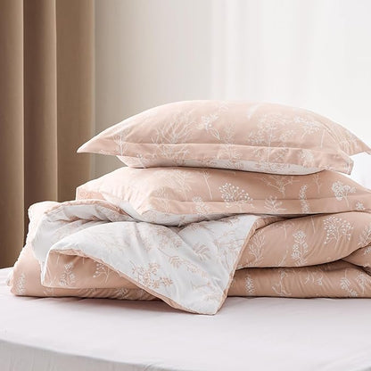 Bedsure King Comforter Set - Dusty Rose Bed Set, 3 Pieces Cute Floral Bedding, 1 Soft Reversible Botanical Flowers Comforter and 2 Pillow Shams