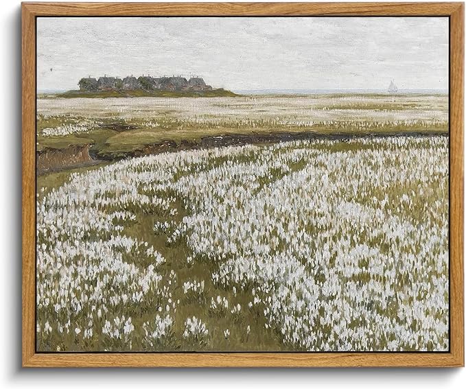 KBKBART Framed Vintage Wall Art Prints, Retro Countryside Flower Field Nature Wilderness Canvas Painting Farmhouse Decor Wall Art, Rustic Landscape Wall Decor for Bathroom, Bedroom Living Room,