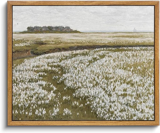 KBKBART Framed Vintage Wall Art Prints, Retro Countryside Flower Field Nature Wilderness Canvas Painting Farmhouse Decor Wall Art, Rustic Landscape Wall Decor for Bathroom, Bedroom Living Room,