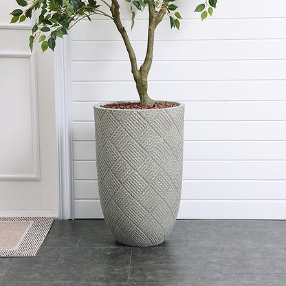 LuxenHome 22" H Concrete Tall Planters, Large Outdoor Indoor Decorative Plant Pots with Drainage Holes and Rubber Plug, Modern Gray Glen Pattern Round Flower Pot Planters for Home Garden Patio Porch