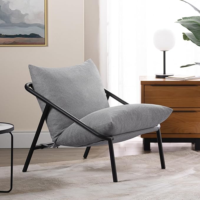ZINUS Ada Sling Accent Chair, Metal Framed Armchair with Shredded Foam Cushioning, Light Grey
