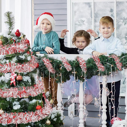 50 Feet Christmas Tinsel Garland Metallic Twist Garland Xmas Tree Decorations Wedding Birthday New Year Hanging Ornaments Party Supplies 3 Inch(Red, Silver, White)