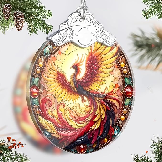 Stained Glass Phoenix Ornament, Phoenix Christmas Tree Ornaments Xmas Decorations, Holiday and Xmas Presents