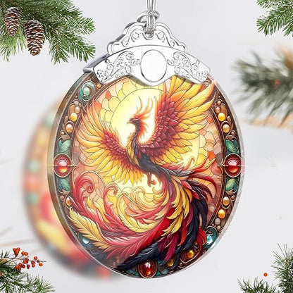 Stained Glass Phoenix Ornament, Phoenix Christmas Tree Ornaments Xmas Decorations, Holiday and Xmas Presents