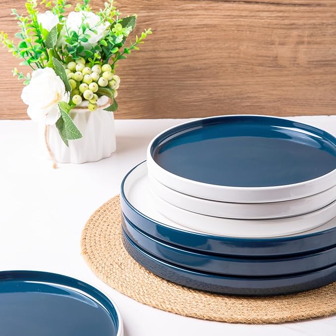 AmorArc Ceramic Dinnerware Sets for 6, 18 Piece Stoneware Plates and Bowls Set, Chip and Crack Resistant Plates Set, Dishwasher & Microwave Safe Ceramic Dishes - Service for 6