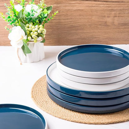 AmorArc Ceramic Dinnerware Sets for 6, 18 Piece Stoneware Plates and Bowls Set, Chip and Crack Resistant Plates Set, Dishwasher & Microwave Safe Ceramic Dishes - Service for 6