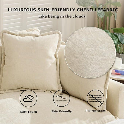 SoarFlash Chenille Sectional Sofa, Comfy Modular Single Sofa with Ottoman, Modern Recliner Deep Seat Sofa Set for Living Room,Beige