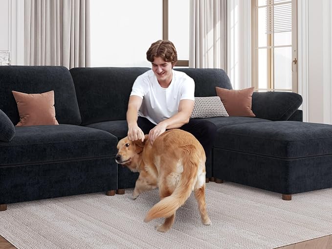 EASE MOOSE Modern 3 Seat Sectional Modular Sofa, FSC Certified Chenille Comfty Deep Seat Couch for Living Room,Solid Wood Frame Sofa, Removable Cover