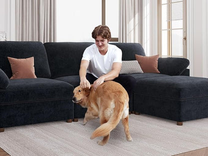 EASE MOOSE Modern 3 Seat Sectional Modular Sofa, FSC Certified Chenille Comfty Deep Seat Couch for Living Room,Solid Wood Frame Sofa, Removable Cover