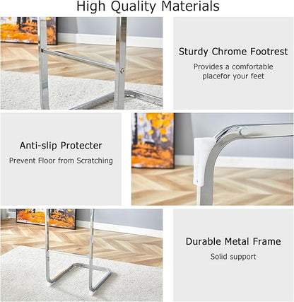 White Bar Stools Set of 2,30" Counter Height Bar Stools with Footrest,White Faux Leather Kitchen Stools with Chrome Plated Metal Leg,Counter Height Stools Ideal for Island Pub Kitchen Counter Dining Chair