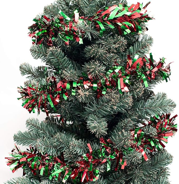 Anderson's Metallic Red & Green Tinsel Twist Garland, 25ft Holiday Decoration, Christmas Tree Trim, Parade Float Decor, Party Supplies, Halloween, Graduation, Indoor/Outdoor Event Garland