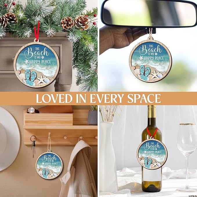 Beach Gifts for Women Men - Wooden Christmas Ornaments 2025 for Tree Decorations - Beach Themed Gifts for Mom Dad Family Friends Couple, Beachy Coastal Decor for Christmas Decorations