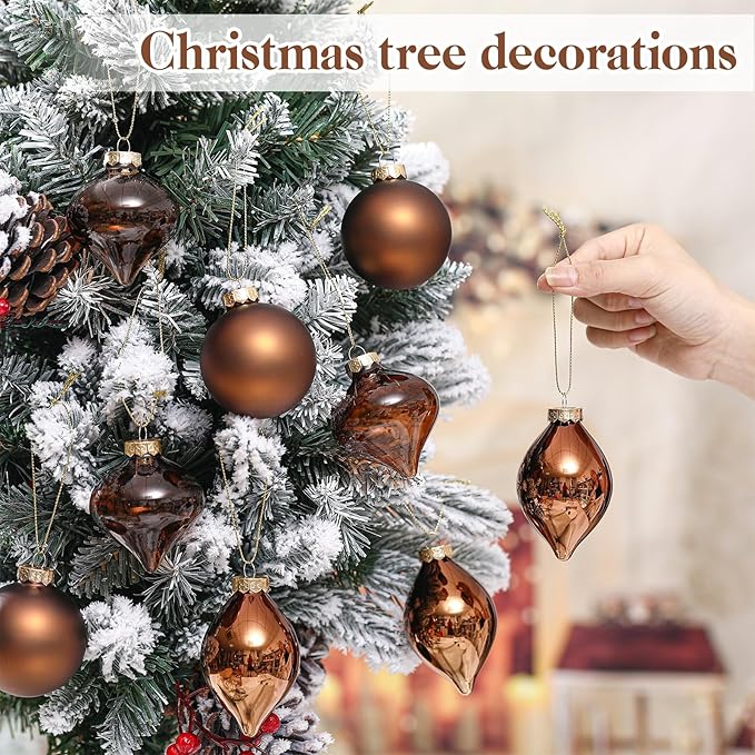 Zomiboo 12 Pcs Brown Glass Christmas Ball Ornaments Set 3.15" Hanging Shatterproof Glass Bulbs for Christmas Tree Baubles Bulk for Holiday Xmas Tree Decorations Gifts