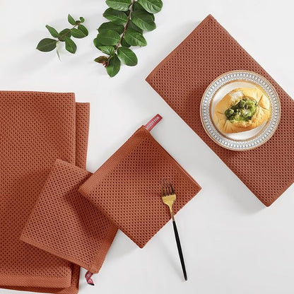 Homaxy 100% Cotton Kitchen Towels and Dishcloths Set, 12 x 12 Inches and 13 x 28 Inches, Set of 12 Bulk Kitchen Towels Set, Ultra Soft Absorbent Dish Cloths for Washing Dishes, Rust