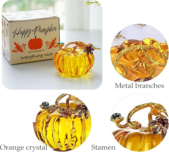 HDCRYSTALGIFTS 2.5'' Hand Blown Glass Pumpkin Figurine Glass Pumpkins for Decorating Ornament Crystal Pumpkin Figurine Collectible
