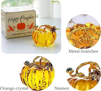 HDCRYSTALGIFTS 2.5'' Hand Blown Glass Pumpkin Figurine Glass Pumpkins for Decorating Ornament Crystal Pumpkin Figurine Collectible