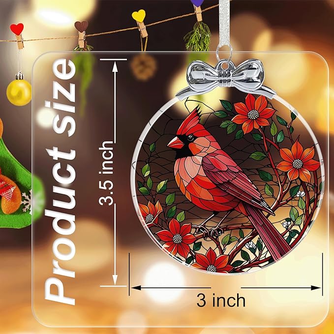 Cardinal Christmas Ornament Crystal Glass for Christmas Tree Décor - Red Cardinal Memorial Gifts - Hanging Ornament Crystal Glass Holiday Keepsake Present Idea