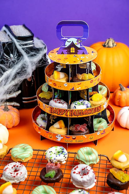 Send A Cake Halloween Donut Tower Gift Box – 20 Individually Wrapped Mini Donuts – Halloween Treats for Kids & Adults, Fun Delivery Gift for All Ages