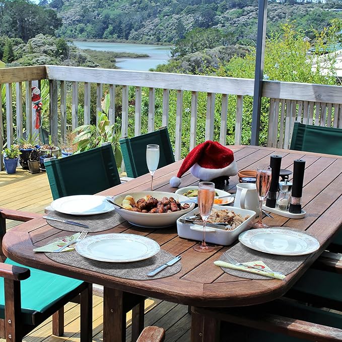 Placemats for Dining Table Set of 4 Non-Slip, Heat Resistant Oval Leather Placemat Double Layer, Waterproof Table Mats Easy to Clean for Kitchen Dining Room Coffee Office Table, Grey