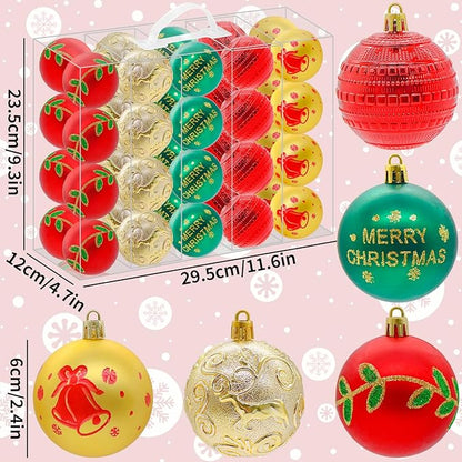 40PCS 2.36" Christmas Balls Ornaments, Plastic Christmas Tree Ornaments, Holiday Baubles, Hanging Decorations for Xmas Trees Holiday Party, Gold Red Green Baubles