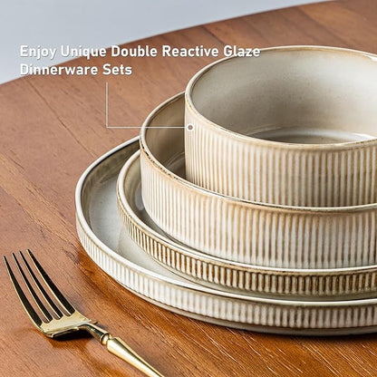 GBHOME Stoneware Dinnerware Sets for 4,Round Reactive Glaze Ceramic Plates and Bowls Set,Highly Scratch Resistant | Dishwasher & Microwave Safe Dishes Set,Service for 4(12Pcs)