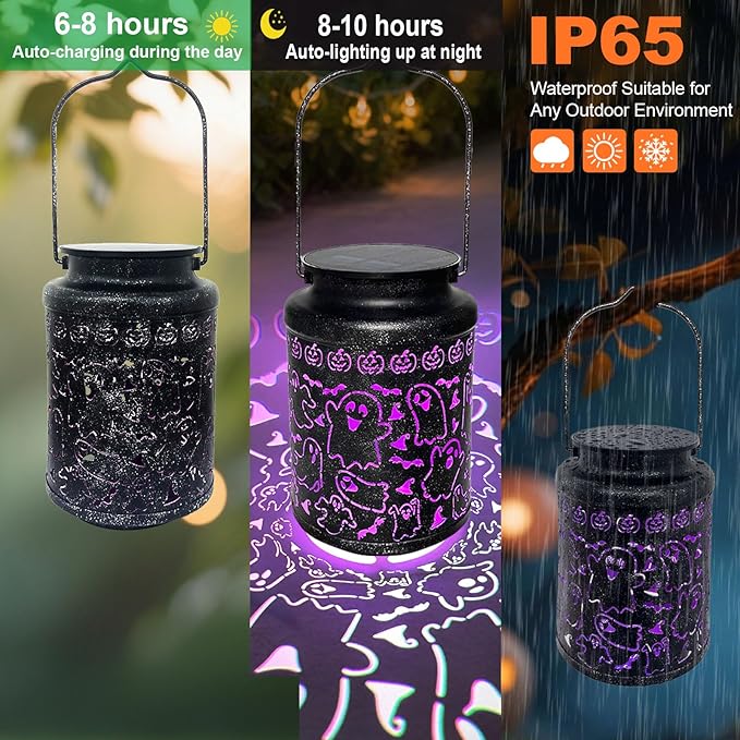 Solar Halloween Lights Outdoor Ghost Decorations - Spooky Metal Solar Lanterns Outdoor Waterproof for Patio, Yard, Home Decor and Party Favors, Fun Halloween Gifts for Kids & Women