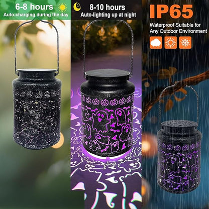 Solar Halloween Lights Outdoor Ghost Decorations - Spooky Metal Solar Lanterns Outdoor Waterproof for Patio, Yard, Home Decor and Party Favors, Fun Halloween Gifts for Kids & Women