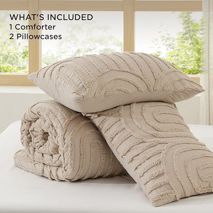 Bedsure Boho Tufted Full Comforter Set - Khaki Boho Bedding Comforter Sets, 3 Pieces Farmhouse Shabby Chic Embroidery Bed Set, Soft Fluffy Cozy Arch Pattern Comforter for All Seasons