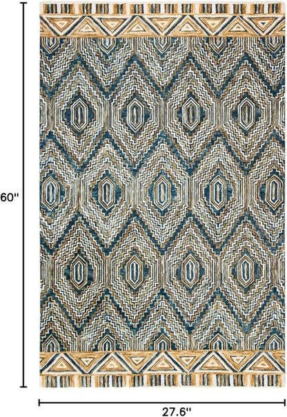SAFAVIEH Aspen Collection 2' 3" x 5' Blue/Gold APN822M Handmade Boho Wool Entryway Living Room Foyer Bedroom Accent Rug