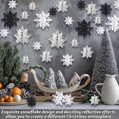 OuMuaMua Christmas Snowflake Decorations Indoor, 24PCS 3D Paper Snowflakes Hanging Ornaments Snowflake Garlands for Xmas Christmas Tree Winter Wonderland New Year Party Home Decorations