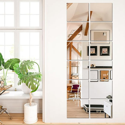 Home Gym Wall Mirror, 14"x12"x12PCS Full Length Home Gym Workout Mirror for Garage, Bedroom, Living Room, Over The Door